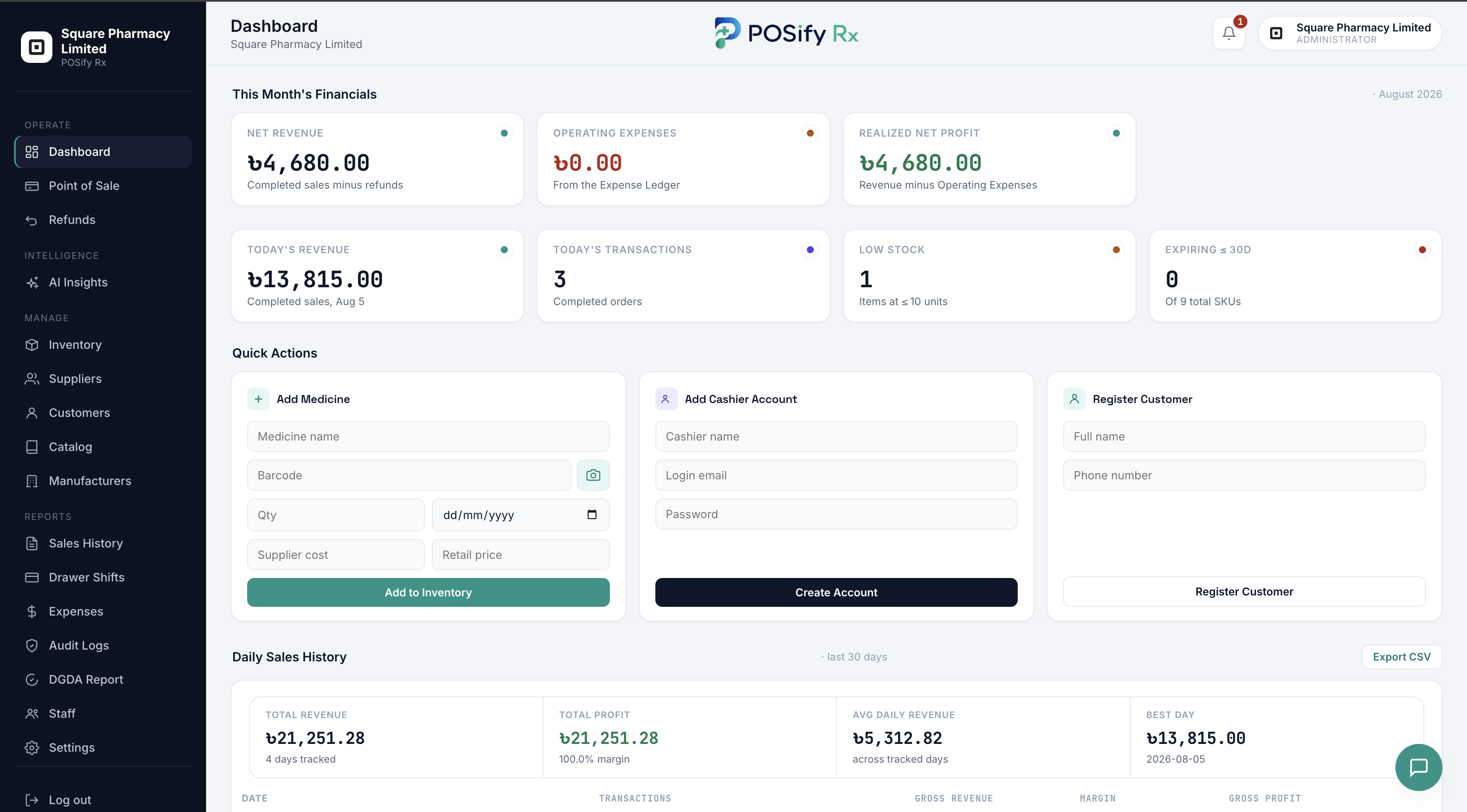 POSify Rx — Live overview screenshot