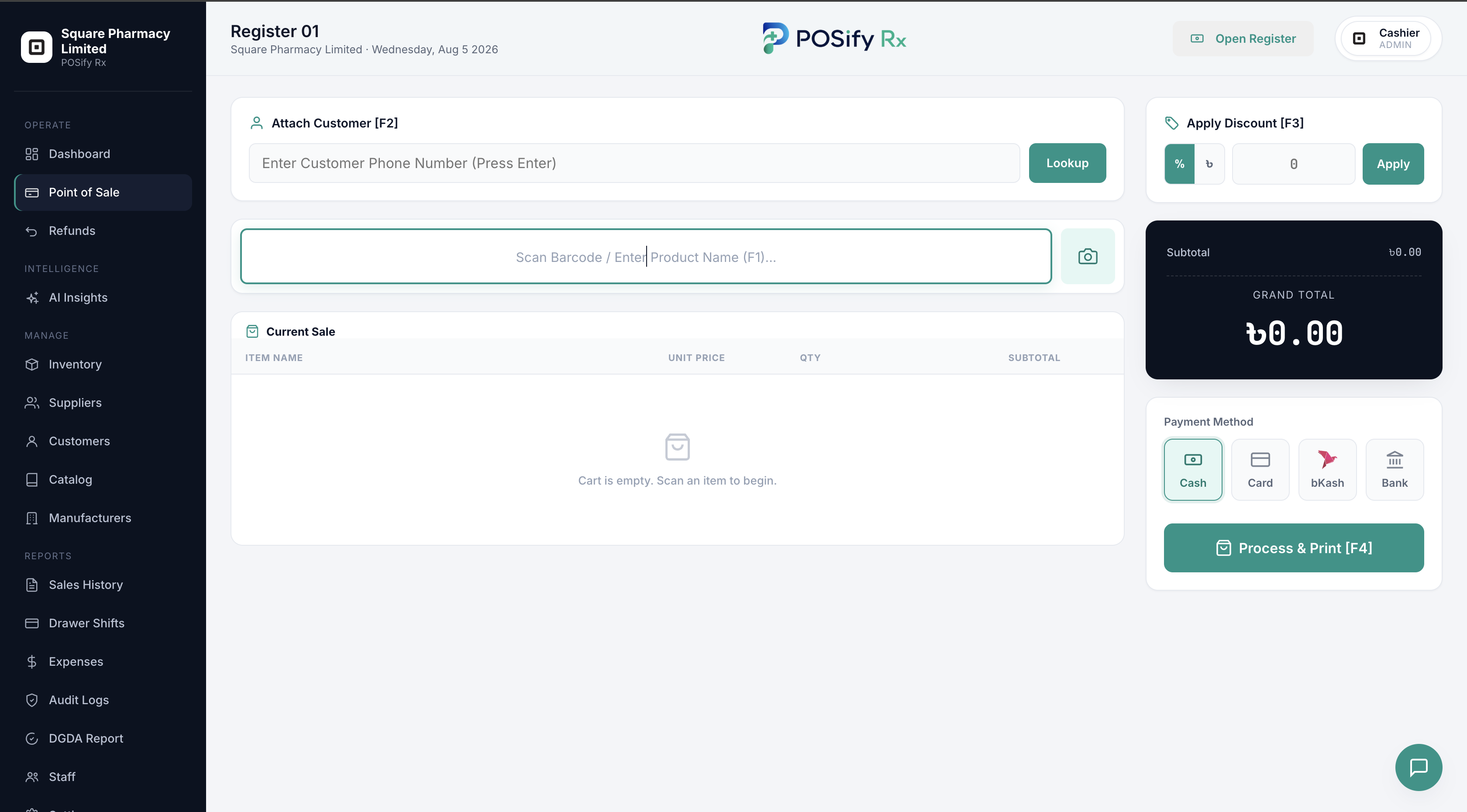 POSify Rx — The sales terminal screenshot